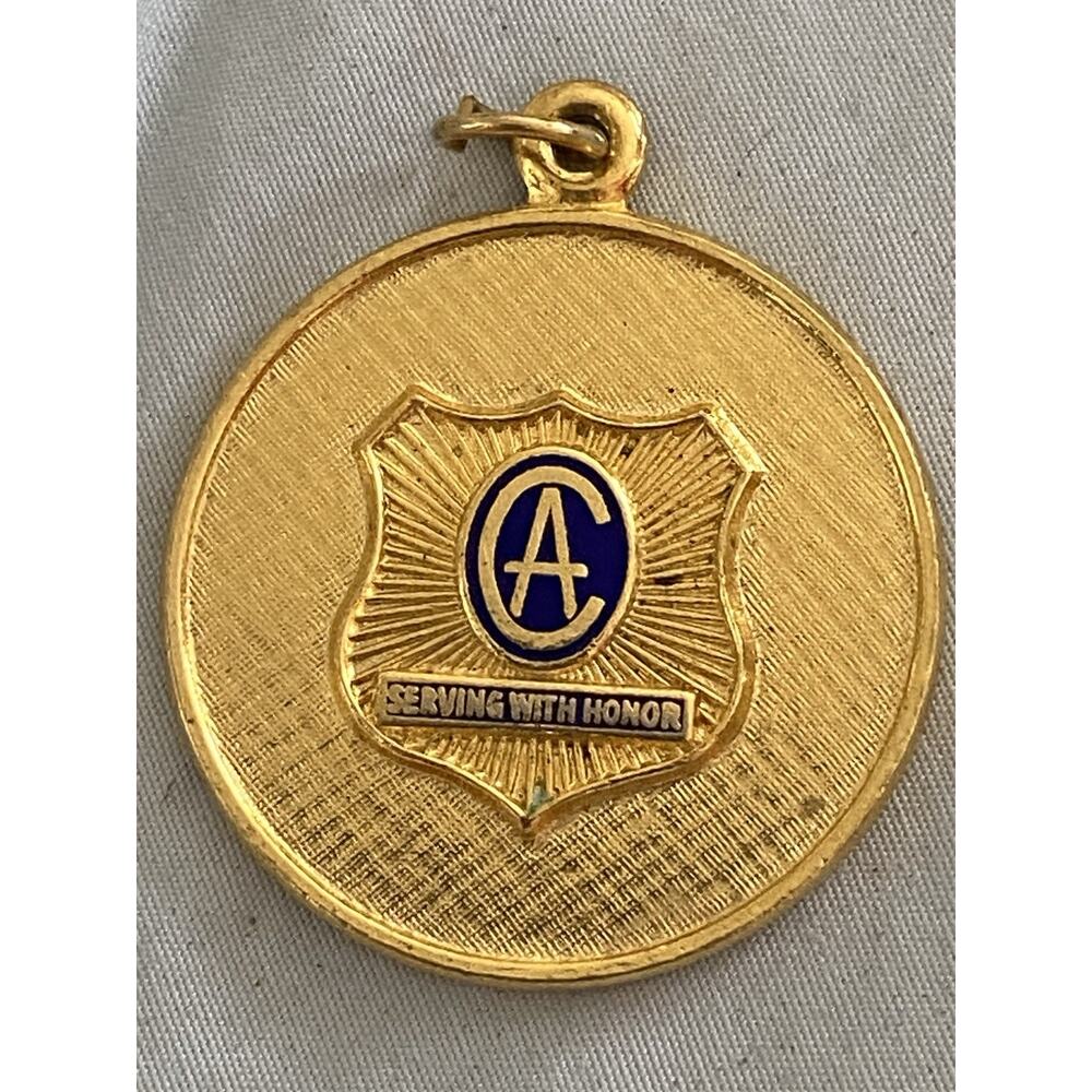 CA Serving With Honor 1-3/16" Pendant Medal Shield Gold Tone Vintage 1-1/8"Dia.